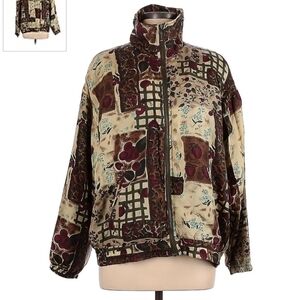 Vintage Out Brook 100% Silk Mock Neck Full Zip Jacket Women's Medium M Fruit EUC